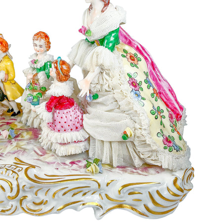 "Grandma's Birthday" Muller Volkstedt, Lace Porcelain Figurine Group.