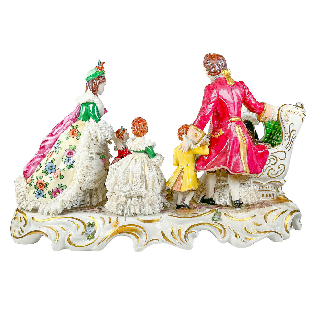 "Grandma's Birthday" Muller Volkstedt, Lace Porcelain Figurine Group.