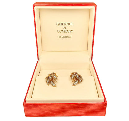 18K YG & Diamond Ear Clips In Style of Van Cleef