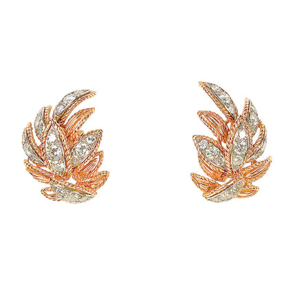 18K YG & Diamond Ear Clips In Style of Van Cleef