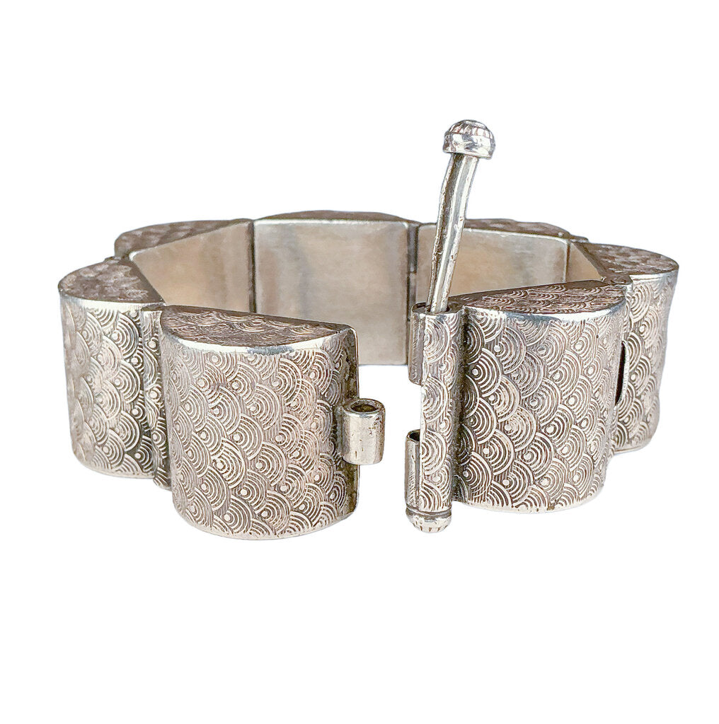 Sterling Silver Embossed Barrel Link Bracelet