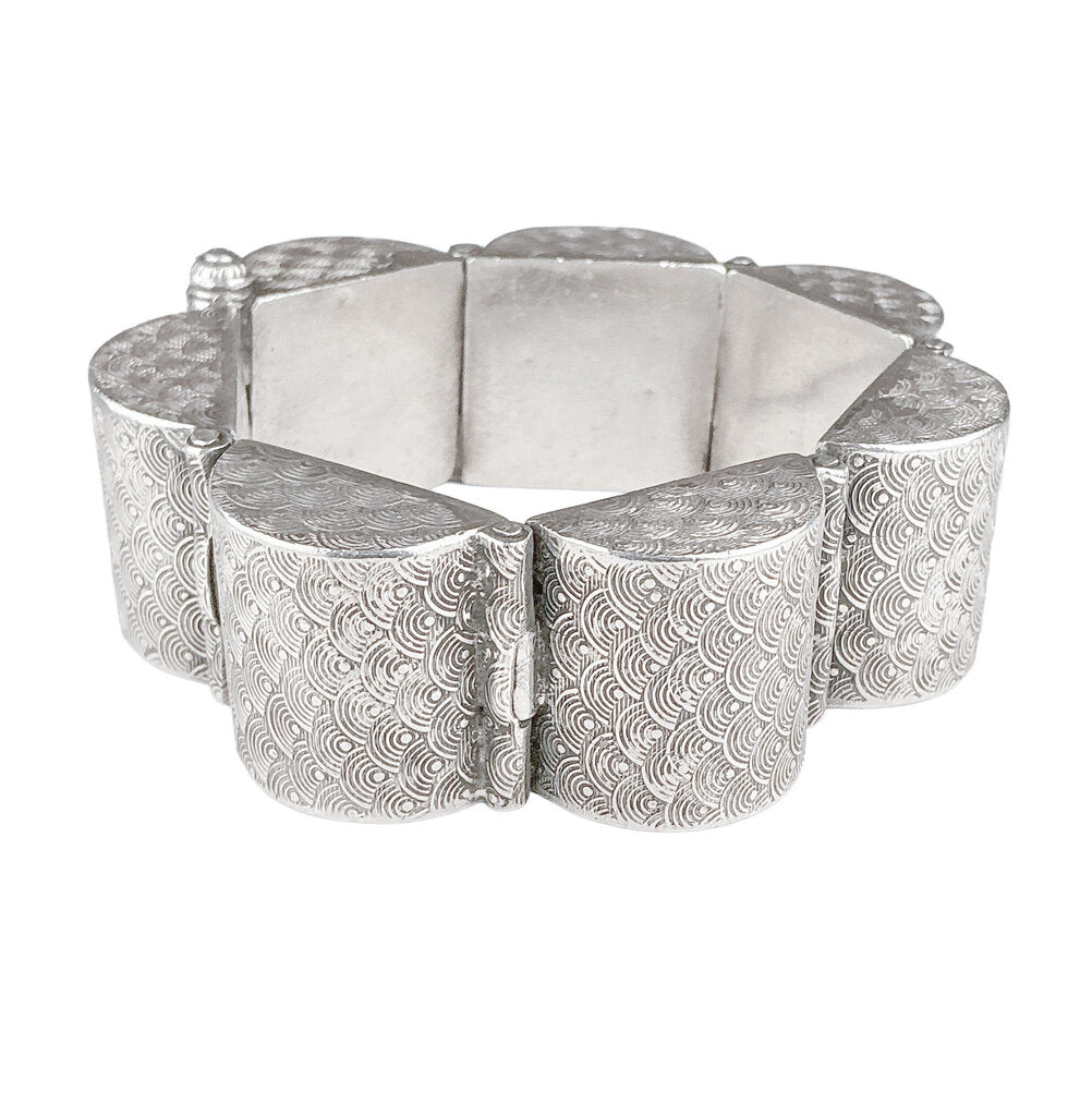 Sterling Silver Embossed Barrel Link Bracelet