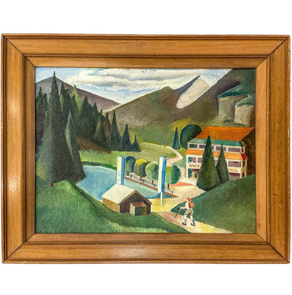 Artist Unknown. Hiker Coming Home. Old in Canvas.