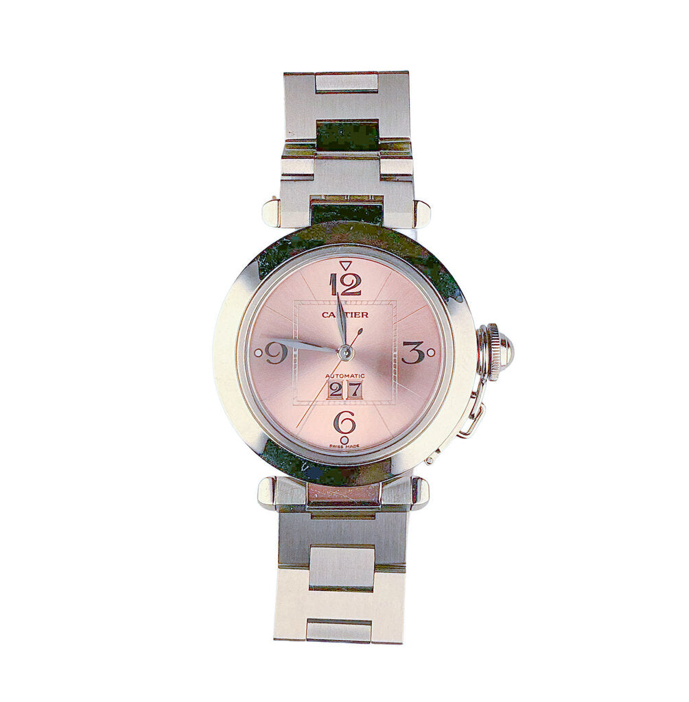 Cartier Pasha C Big Date Pink Dial Stainless Steel Wristwatch