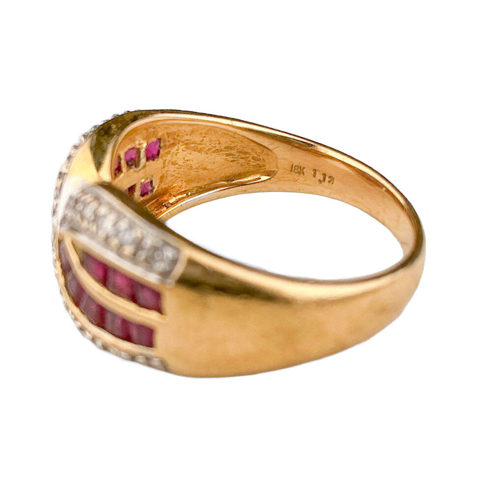 18K YG Ruby & Diamond Crossover Band