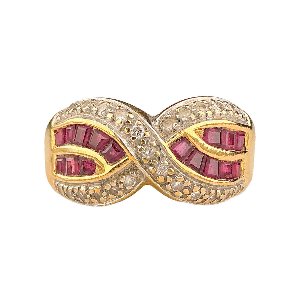 18K YG Ruby & Diamond Crossover Band