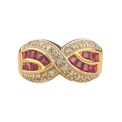 18K YG Ruby & Diamond Crossover Band