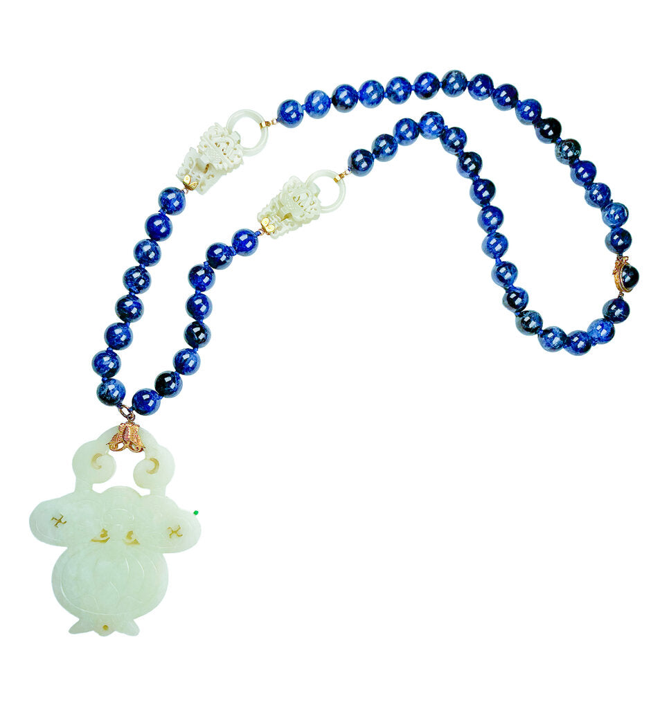 Lapis Lazuli & Jadeite Bead Necklace w14K YG