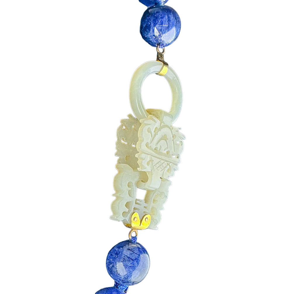 Lapis Lazuli & Jadeite Bead Necklace w14K YG