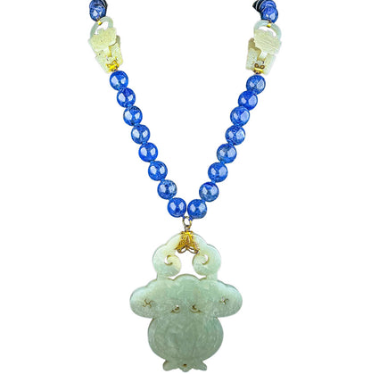 Lapis Lazuli & Jadeite Bead Necklace w14K YG