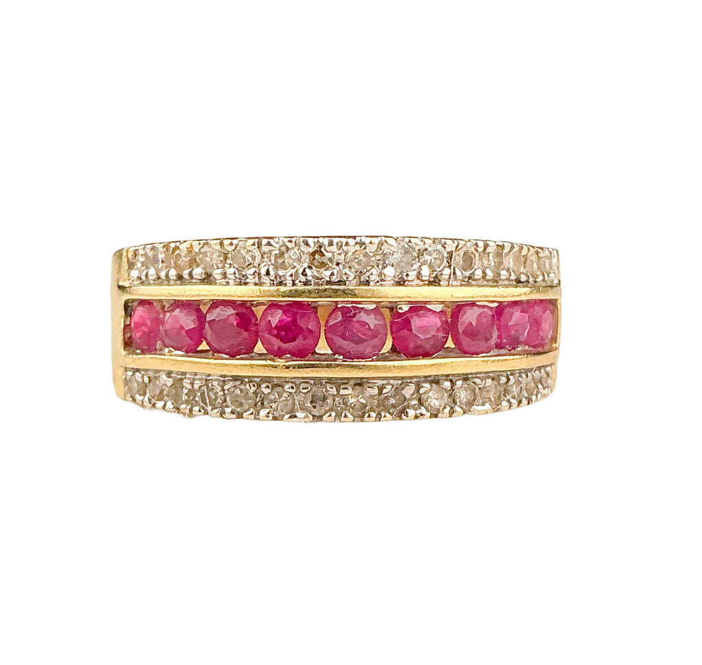 14K YG Ruby & Diamond Channel-Set Band