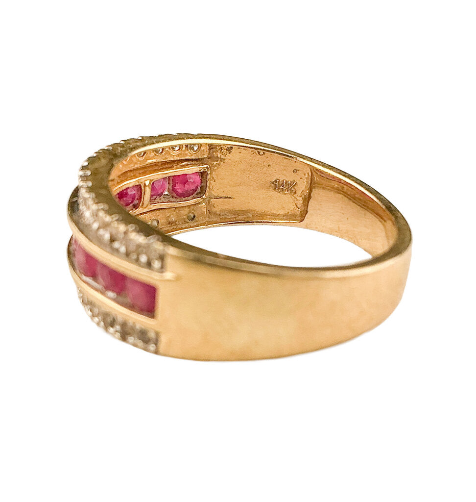 14K YG Ruby & Diamond Channel-Set Band