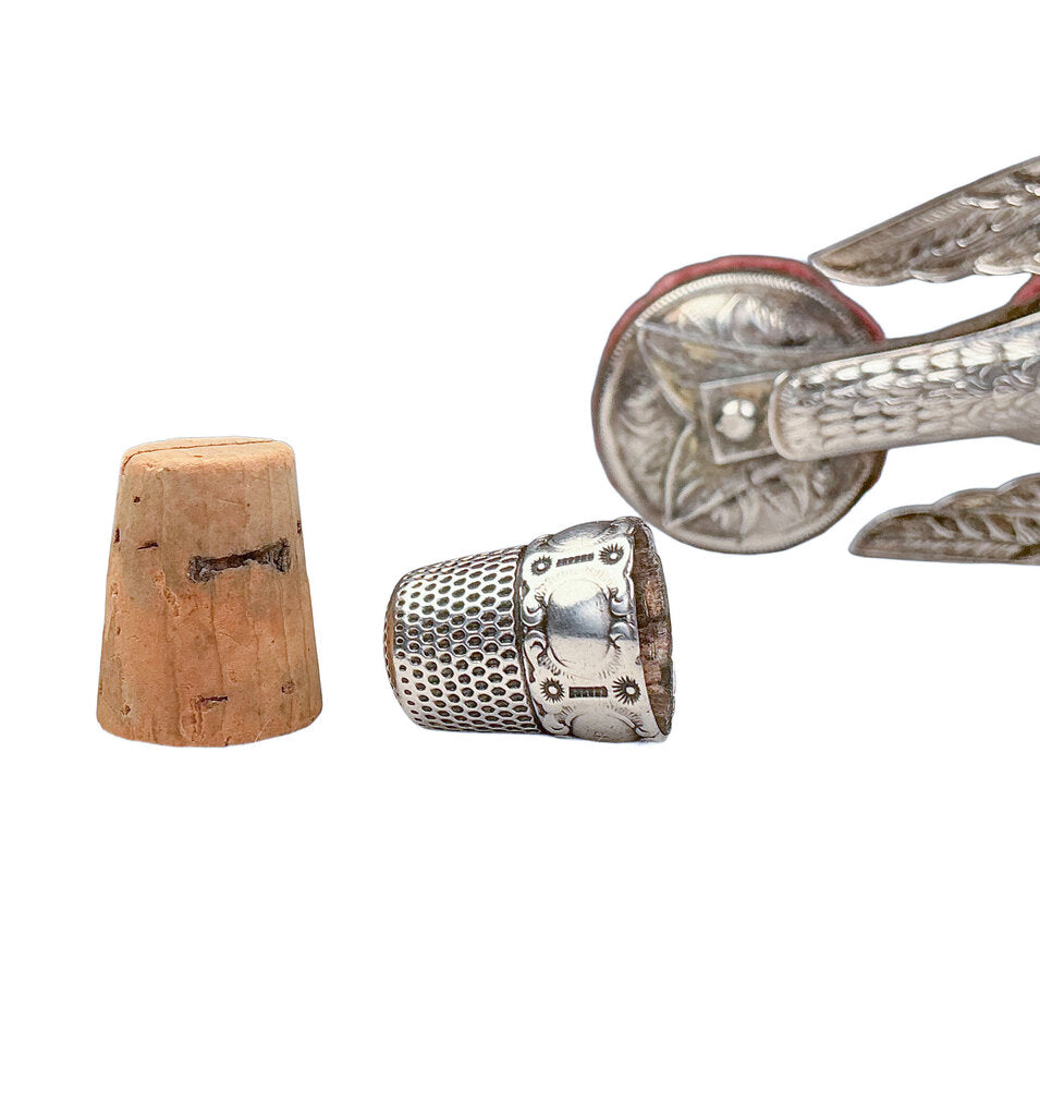 Victorian Silver Plate Sewing Clamp w/ Thimble
