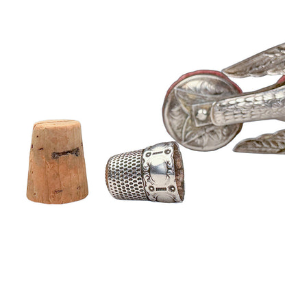 Victorian Silver Plate Sewing Clamp w/ Thimble
