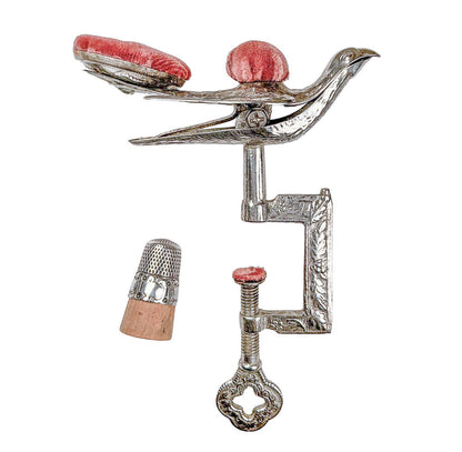 Victorian Silver Plate Sewing Clamp w/ Thimble