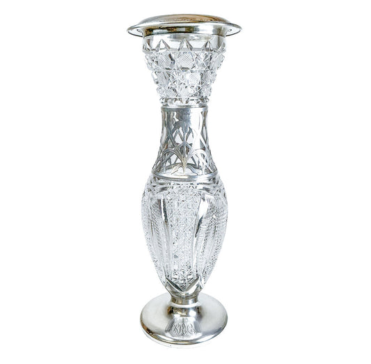 Sterling Overlaid Gorham Cut Crystal Vase