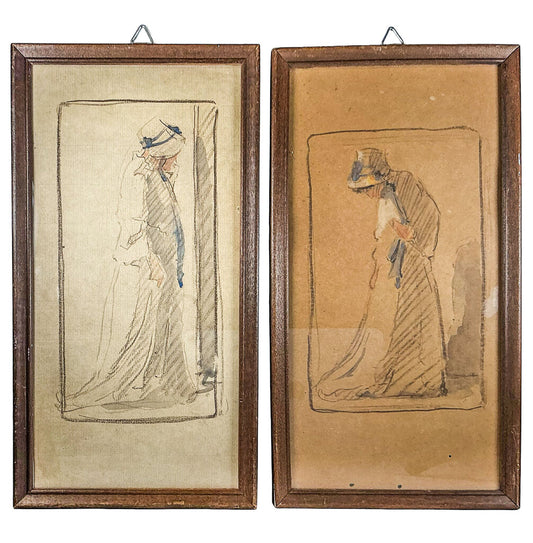 PAIR Tonal Figure Sketches of Lady in Bonnet