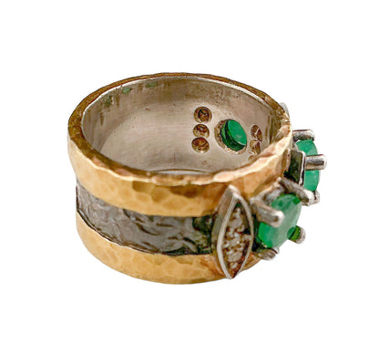 Turkish Sterling & Gold Plated Ring set w/ Diaminds & Natural Emeralds