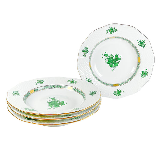 4PC Herend Green Chinese Bouquet Soup Plates