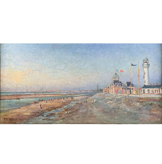 Unsigned, "Hotel Brighton & Phare, Cayeux", Oil on Canvas, 19th Century.