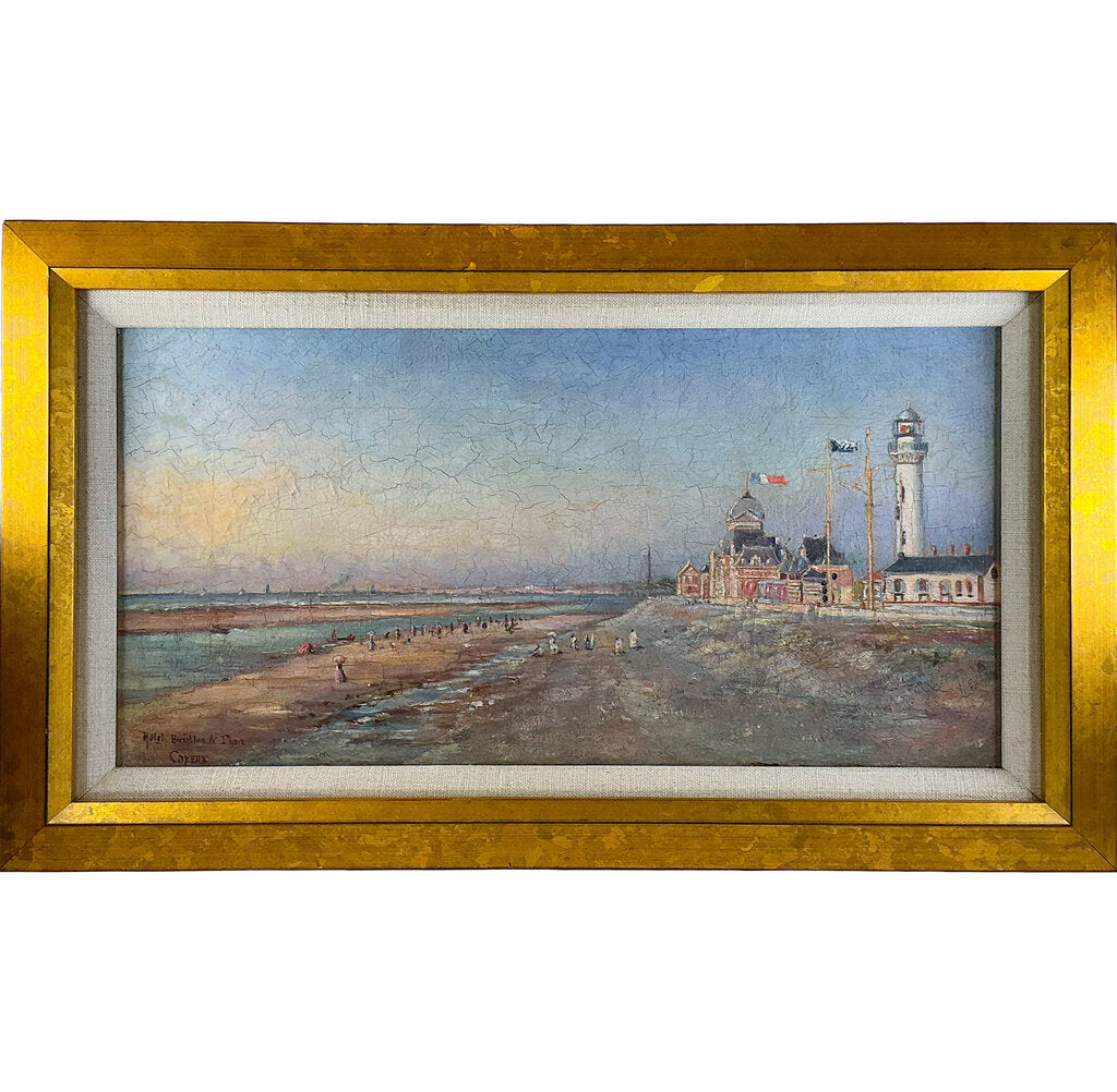 Unsigned, "Hotel Brighton & Phare, Cayeux", Oil on Canvas, 19th Century.