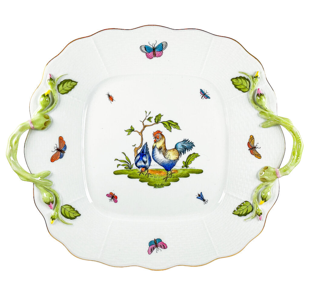 Herend Chanticleer Square Handled Cake Plate