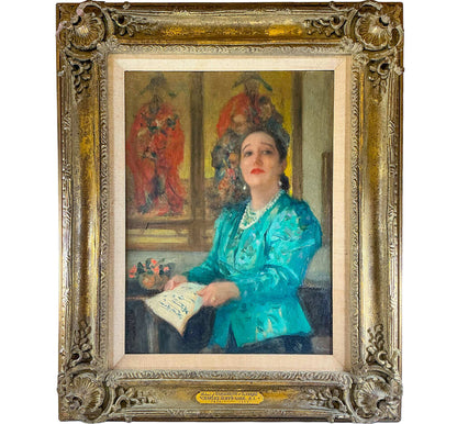 Charles Hoffbauer, "Portrait of Marguerite D'Alvarez", Oil on Canvas, 1957.