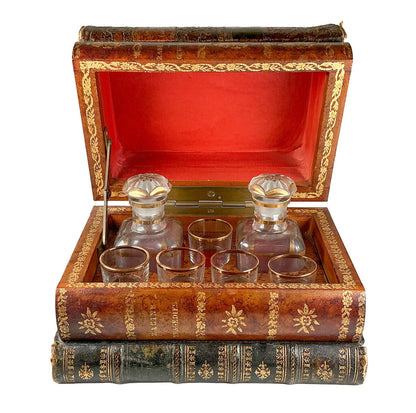 Faux Book Cave a Liqueur w/ Double Decanters