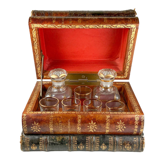 Faux Book Cave a Liqueur w/ Double Decanters