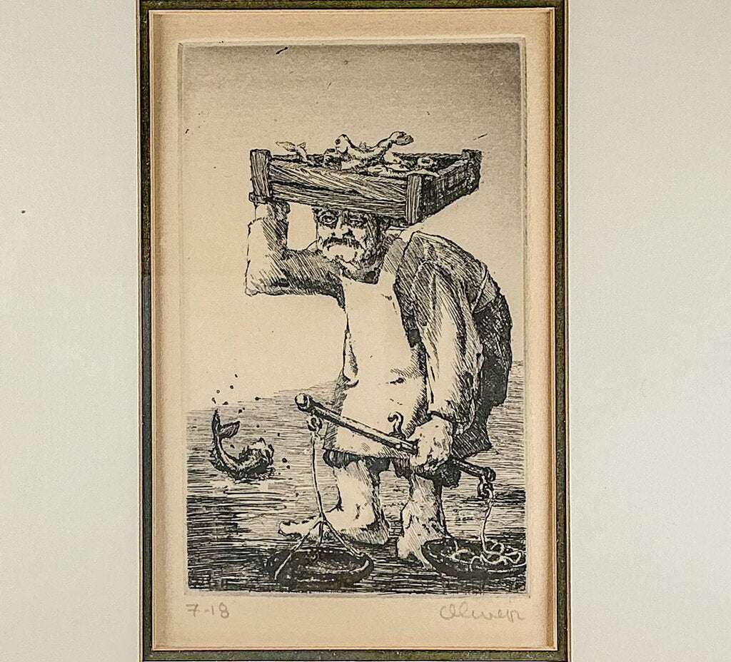 Perry Oliver, "To Pick a Fish", Signed & Numbered Etching