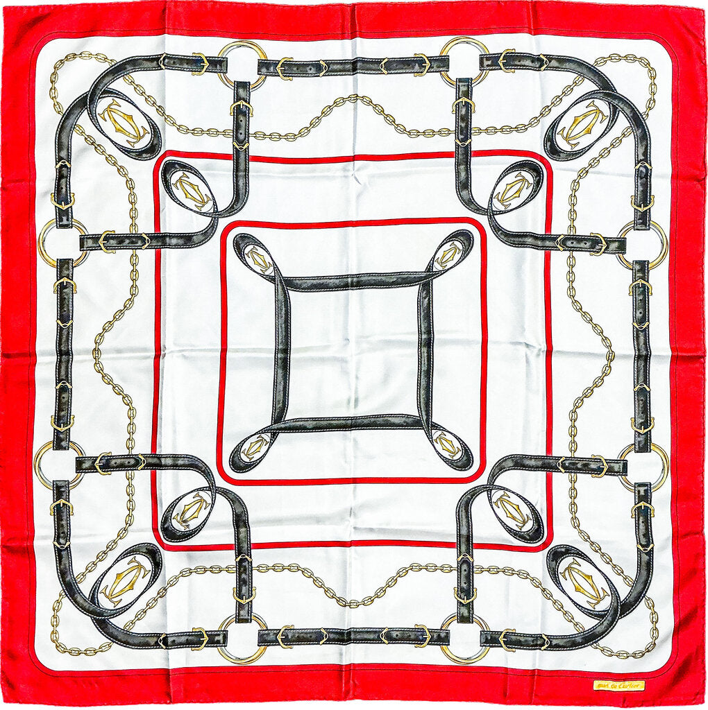 Cartier Red, Ivory, & Black Scarf Orig $515
