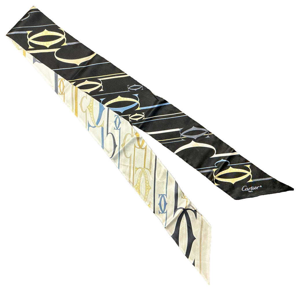 Cartier Black & Cream Twilly Scarf, Orig $275