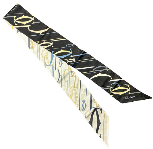 Cartier Black & Cream Twilly Scarf, Orig $275