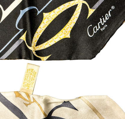 Cartier Black & Cream Twilly Scarf, Orig $275