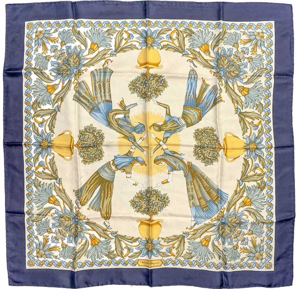 Salvatore Ferragamo Navy Topiary Scarf, Orig $415