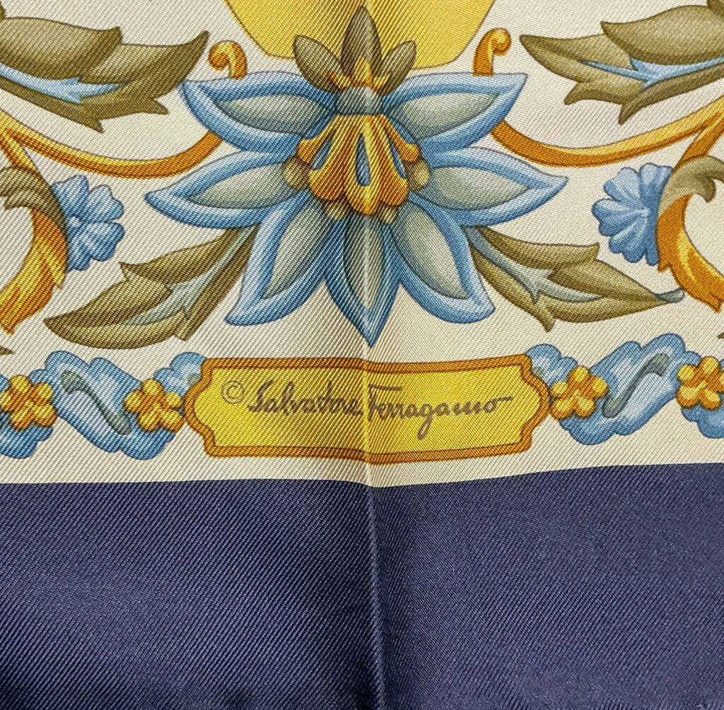 Salvatore Ferragamo Navy Topiary Scarf, Orig $415