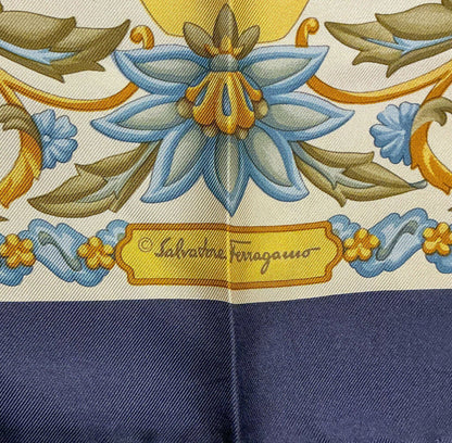 Salvatore Ferragamo Navy Topiary Scarf, Orig $415