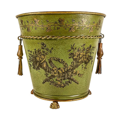 Italian Toleware Cachepot Planter w/ Brass Tassels