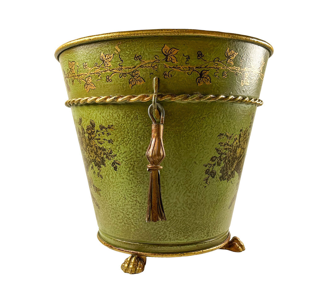 Italian Toleware Cachepot Planter w/ Brass Tassels
