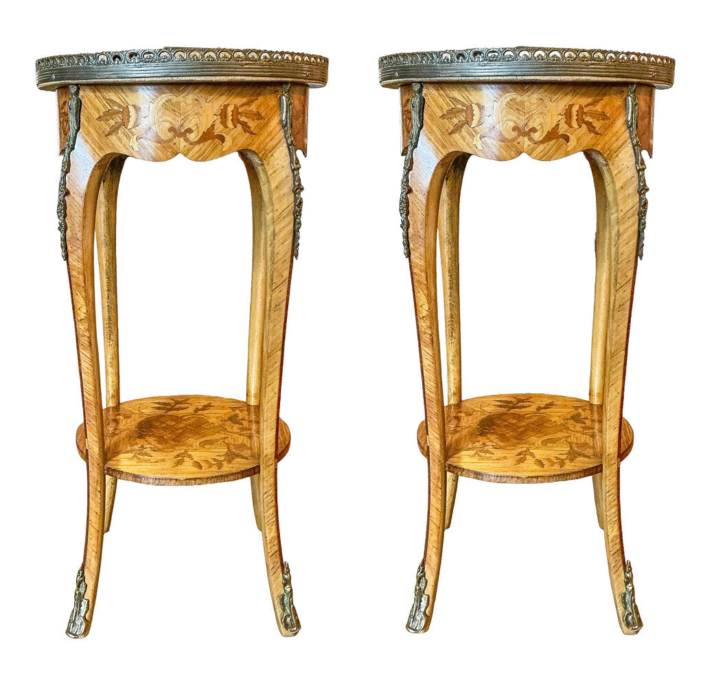 Pair of Louis XV Style Marquetry Side Tables