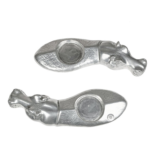 PAIR Aluminum Surfacing Hippo Tea Light Holders
