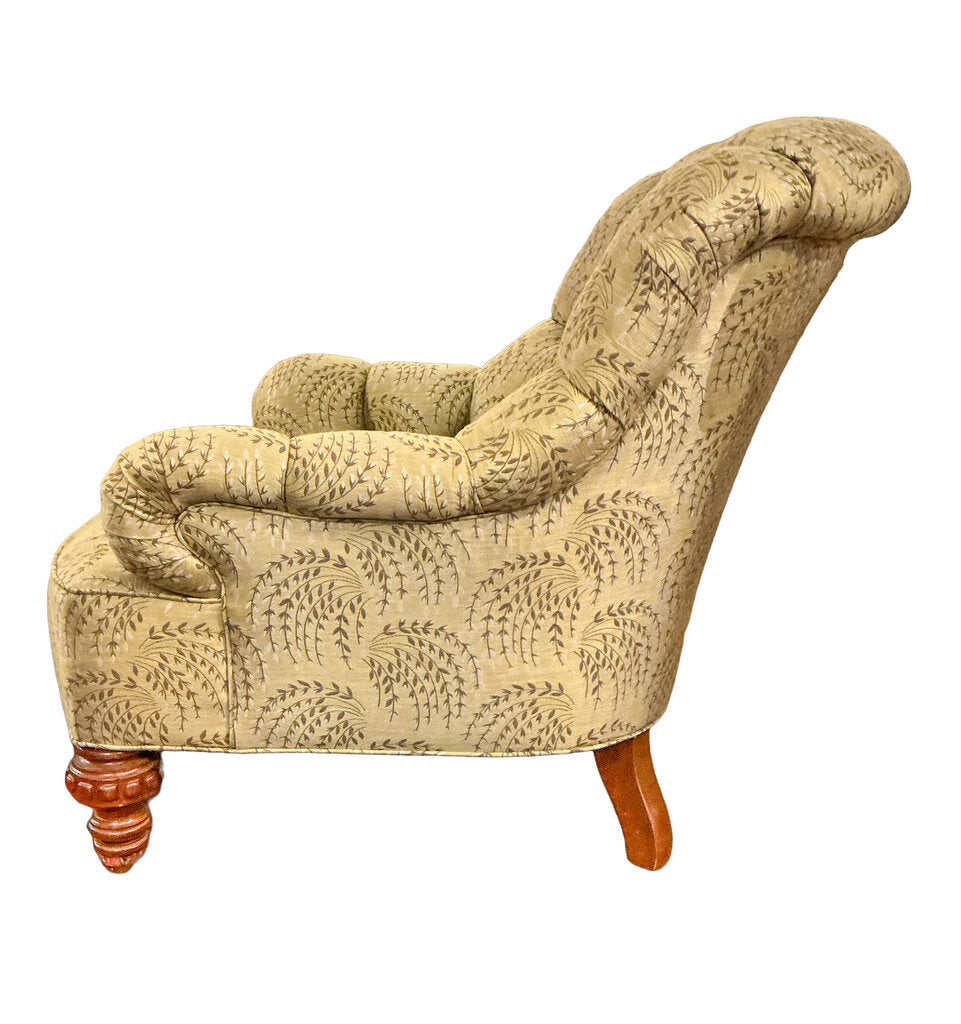 Tufted Barrel Chair w Pollack Willow Fabric