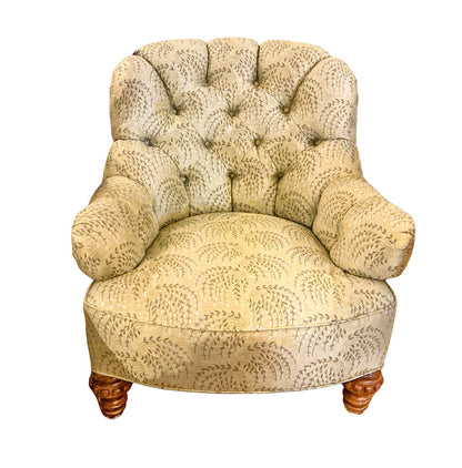 Tufted Barrel Chair w Pollack Willow Fabric