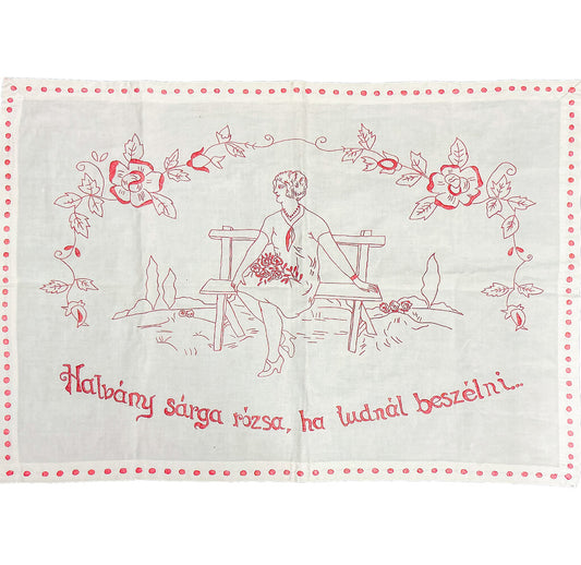 Hungarian 1920's Redwork Embroidered Linen - Opportunity Shop DC