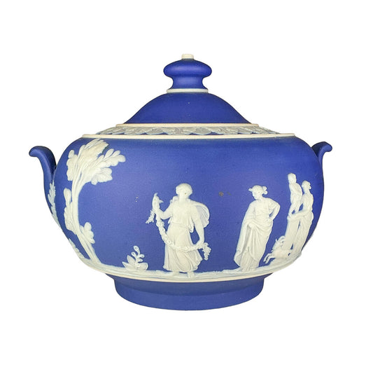 Wedgwood Blue Jasperware Sugar Bowl w Lid 1924
