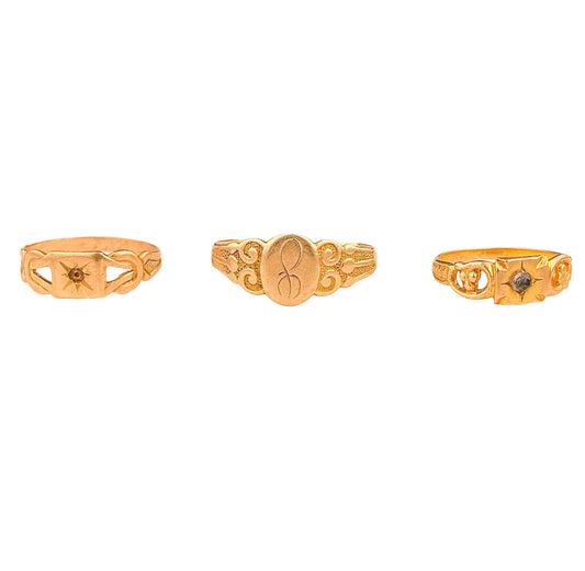 Three Antique/Early-20th-century Child-Size 10K Gold Rings