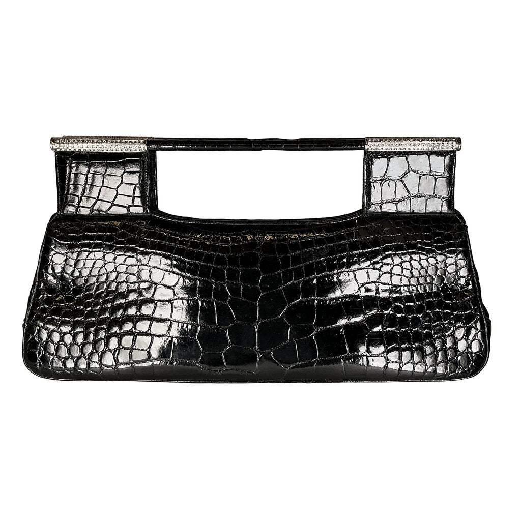Judith Leiber Black Alligator Evening Bag w/ Swaroski Crystals