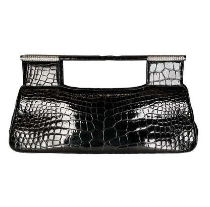 Judith Leiber Black Alligator Evening Bag w/ Swaroski Crystals