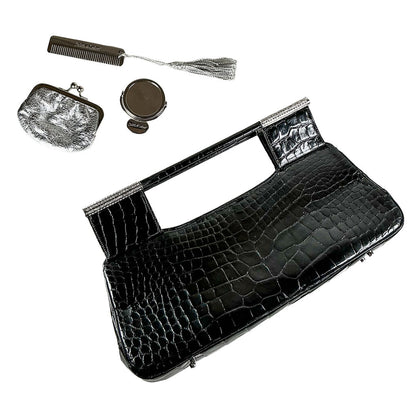 Judith Leiber Black Alligator Evening Bag w/ Swaroski Crystals