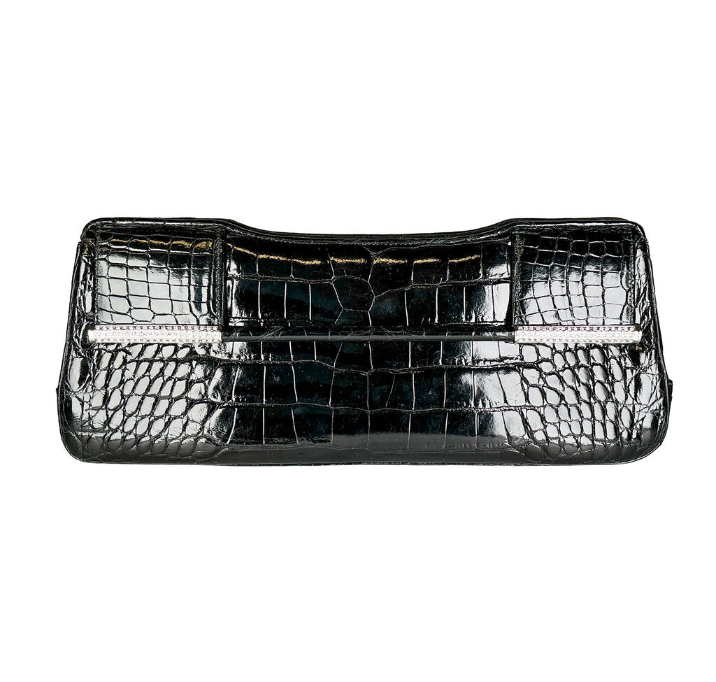 Judith Leiber Black Alligator Evening Bag w/ Swaroski Crystals